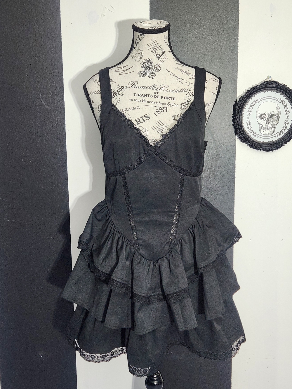 Gothic Black Ruffled Mini Dress - Picture 2 of 6